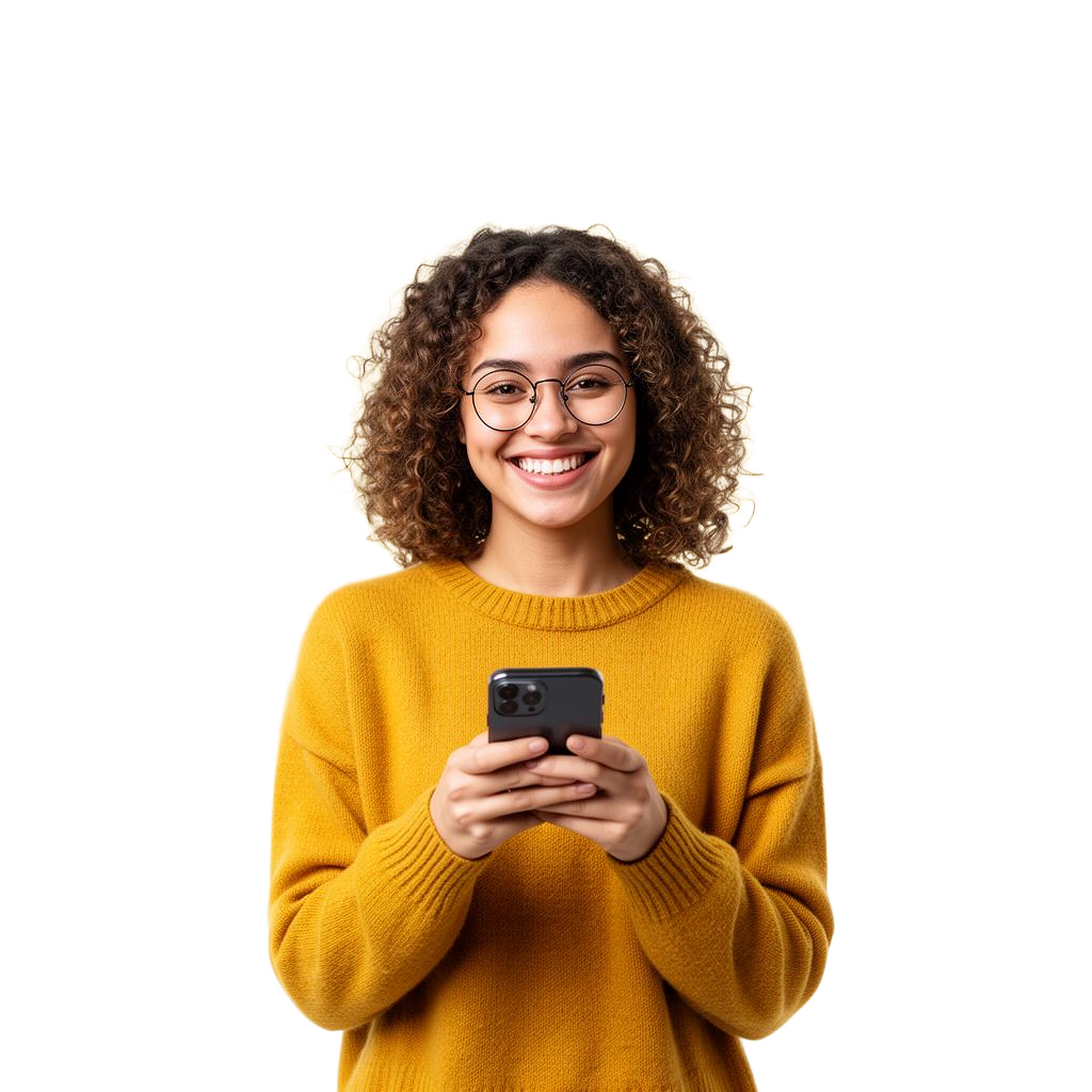 Mutlu müşteri telefonunda chatbot ile sohbet ediyor